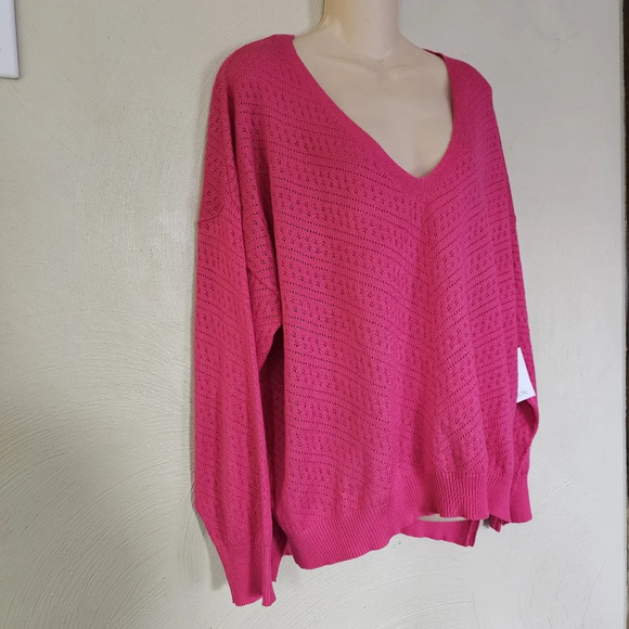 89th + Madison Fushia Pink Drop Shoulder V-Neck Knit Sweater Size Women's 2X NEW - Picture 5 of 11